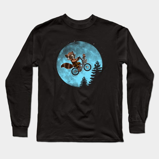 Cute Alien Superhero Raccoon 80's Sci-fi Movie Parody Long Sleeve T-Shirt by BoggsNicolas